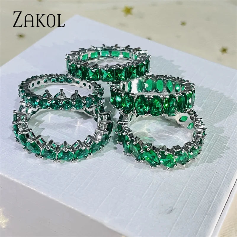 Green Zirconia Rings for Women Geometry Crystal Ring