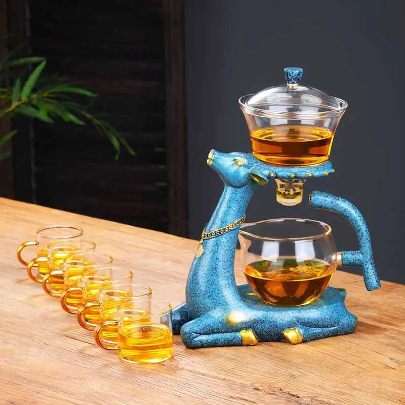 Kungfu Glass Tea Set, Creative Deer Teapot,  Water Diversion, Tea Infuser, Turkish Drip Pot with Base