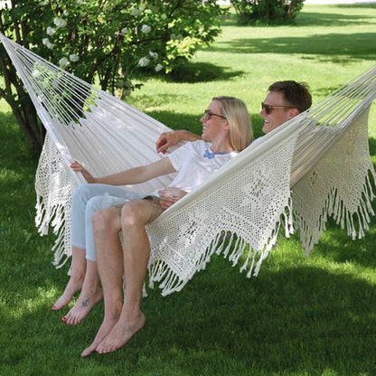 Premium Cotton Canvas Hammock with Woven Tassels for Home, Bedroom, Patio, Porch, Yard, Beach 2 Person Bohemia Style