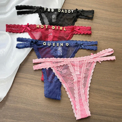 Custom Name Panties Crystal Letters Thong Women Lace Underpants Bikini G-String