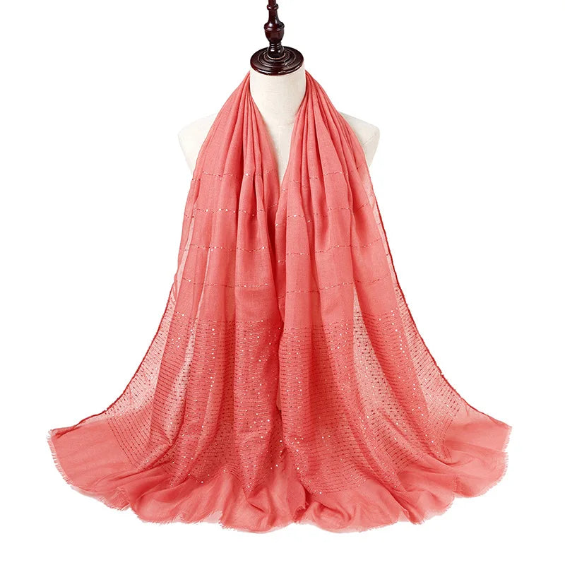 Cotton Hijabs Scarf Muslim Islamic Headscarf For Women Lady Soft Cotton Linen Tassel Sequins Islamic Hijab Shawl Wraps
