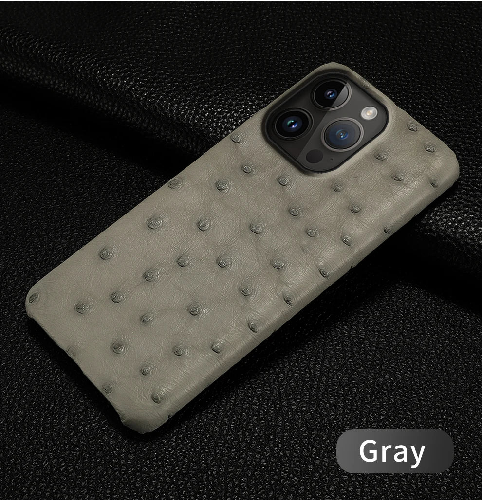 100% Natural Ostrich Leather Phone Case for iPhone 16 15 14 Pro Max 14Pro 16 Plus 15Pro 16Pro luxury Back Cover