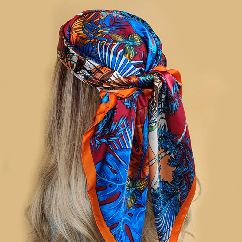 Kerchief Silk Satin Neck Scarf Women Print Hijab Female Square Shawls Wraps office Lady muffler bandanna