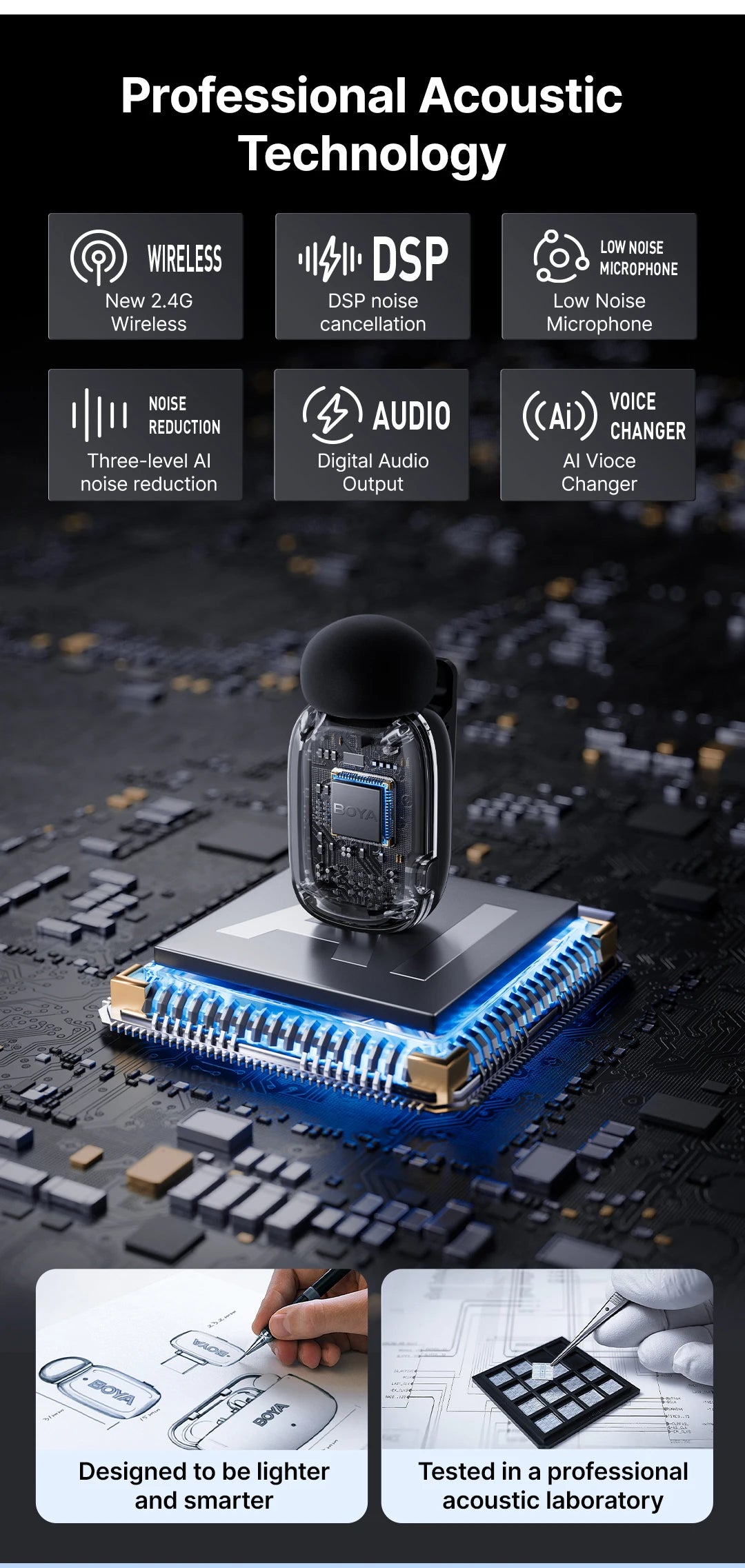 Mini Wireless Lavalier Microphone for iPhone 15/16 Series Android Type-C Smartphones Mirroless Cameras Video Recording