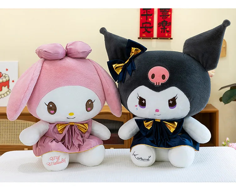 Kawaii Kuromi Plush Toy Melody Stuffed Doll Sanrio My Melody Dress Gift for Kids Birthday Xmas Girls Bedtime Pillow Wholesale
