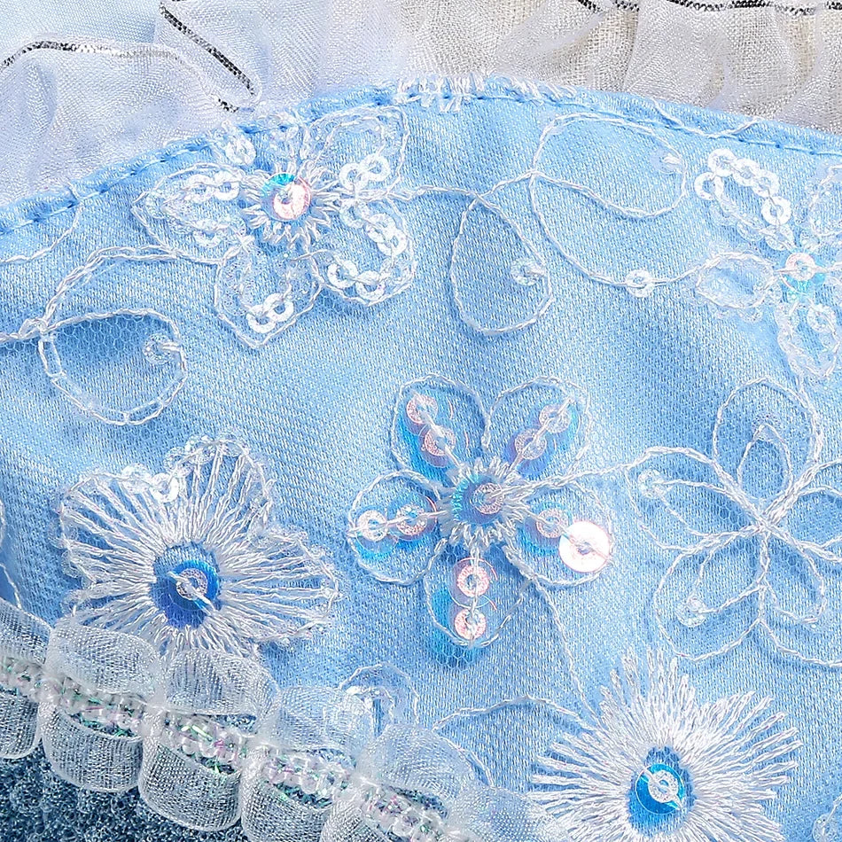 Halloween Children Bubble Sleeve Dress Blue Girls Tutu Costume Birthday Party Gown for Purim Gift