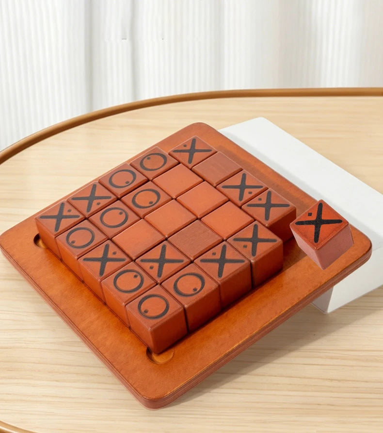 Wooden Push and Shove Tic Tac Toe Strategy Game