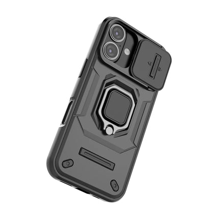 For iPhone 16 Case Lens Protection Sliding window Cover For iPhone 16 Pro Max Cover Armor Shockproof Silicone Ring Stand 16 Plus