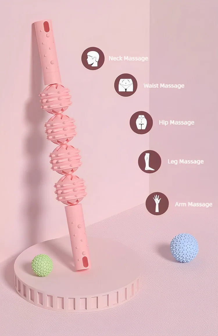 4 Ball Roller Muscles Massage Stick Relaxation Yoga Fitness Wolf Tooth Fascia For Calves Thighs Quadriceps Arms Forearms