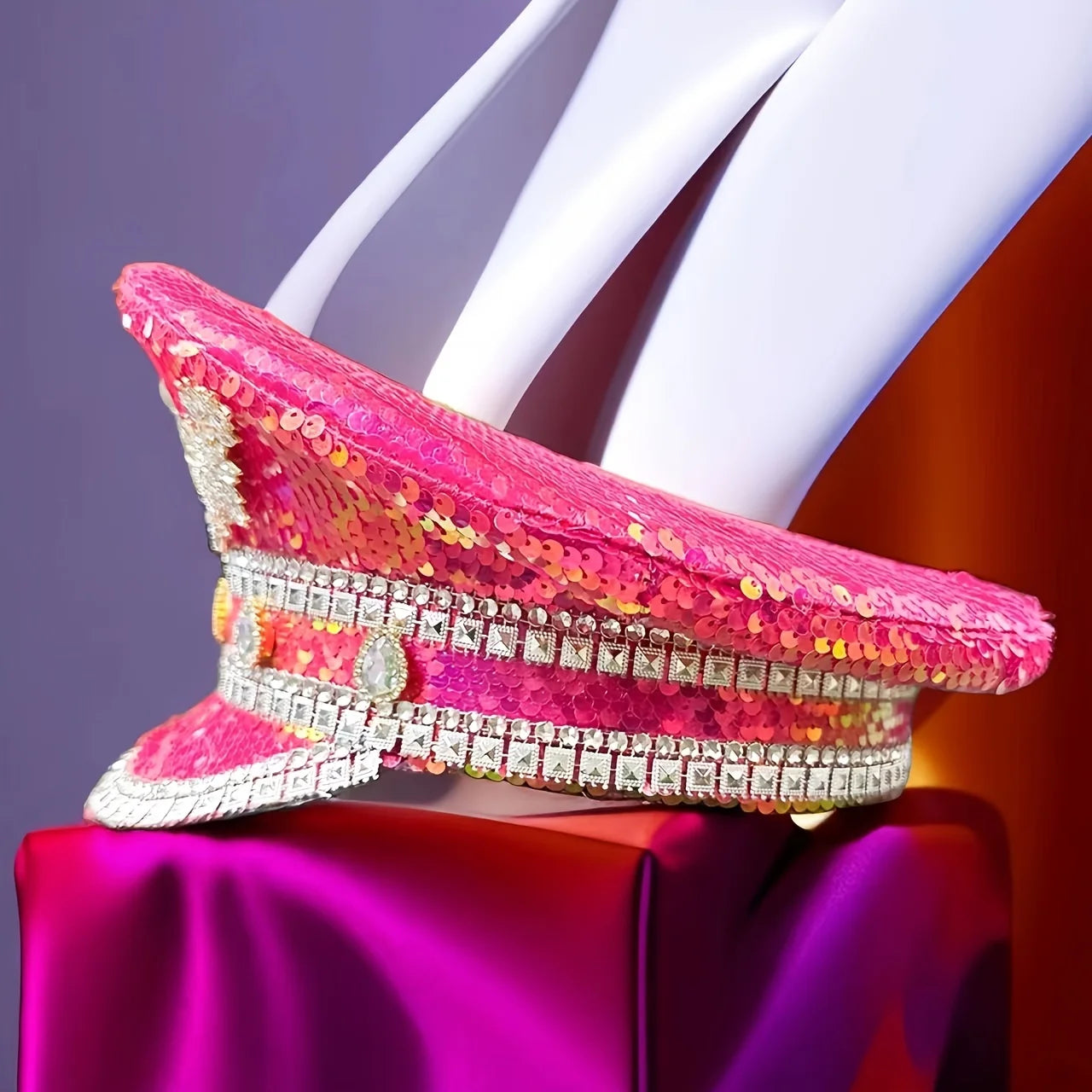 Luxury Festival Captain Hat Rhinestone Military Cap Sergeant Hat Mucis Festival Steampunk Caps for Unisex Adult Masquerade