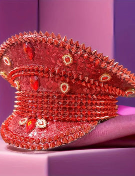 Red Rhinestone Luxury Festival Captain Hat Wedding Military Captain Hats Steampunk Caps Punk Rivets Sergeant Hat Masquerade
