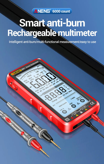 Rechargeable Digital Professional Multimeter Non-contact Voltage Tester AC/DC Voltage Meter LCD Screen Current Tester