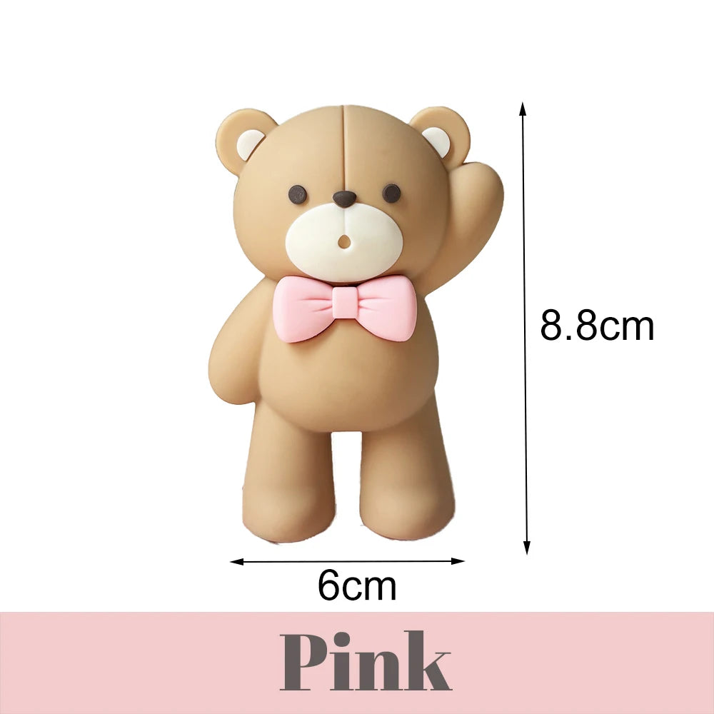 1 Set Brown Bear Cake Toppers  2-4cm White Balls Boho Teddy Bear Cake Topper for Birthday  Shower Cupcake Cake Decoration