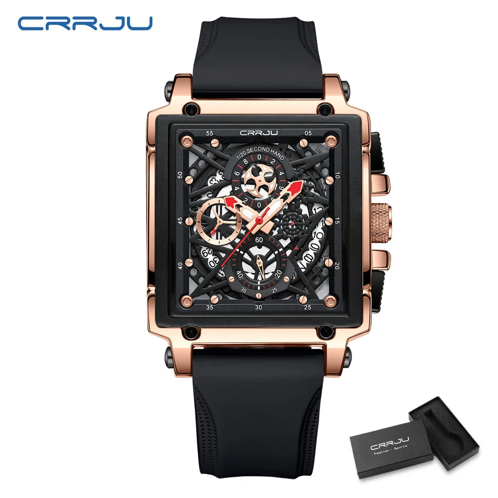 Men's Sports Chronograph Wrist Watch For Men Army Silicone strap Square Quartz Stop Watch Clock Man Relogios Masculino