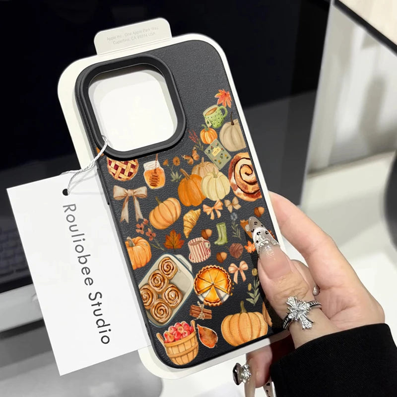 Pumpkin Autumn Leaves And Fall Atmosphere Pattern Phone Case For iPhone 17 16 15 14 Pro Max Air 16 Plus Cover
