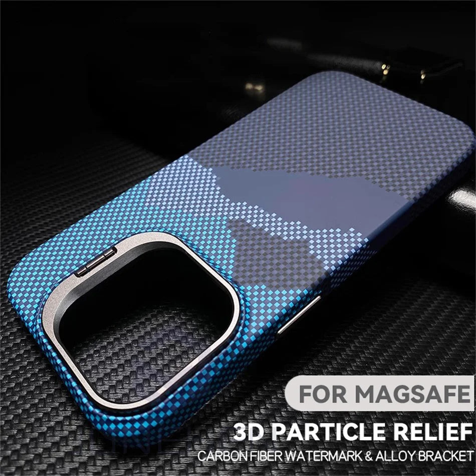 Luxury Matte Carbon Mganetic Slim Case For Magsafe Stand Len Cloud Patterned Personalized Cover For iPhone 13 14 15 16 Pro Max