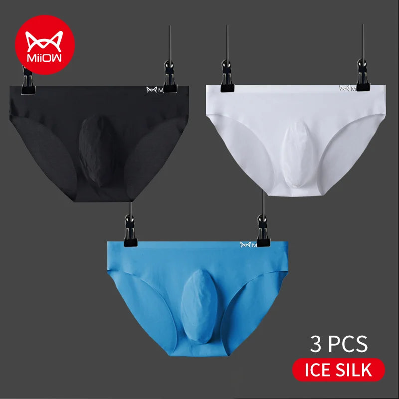 3-Pack Men’s Ice Silk Graphene Briefs – Antibacterial, Seamless, Mid-Waist & Breathable