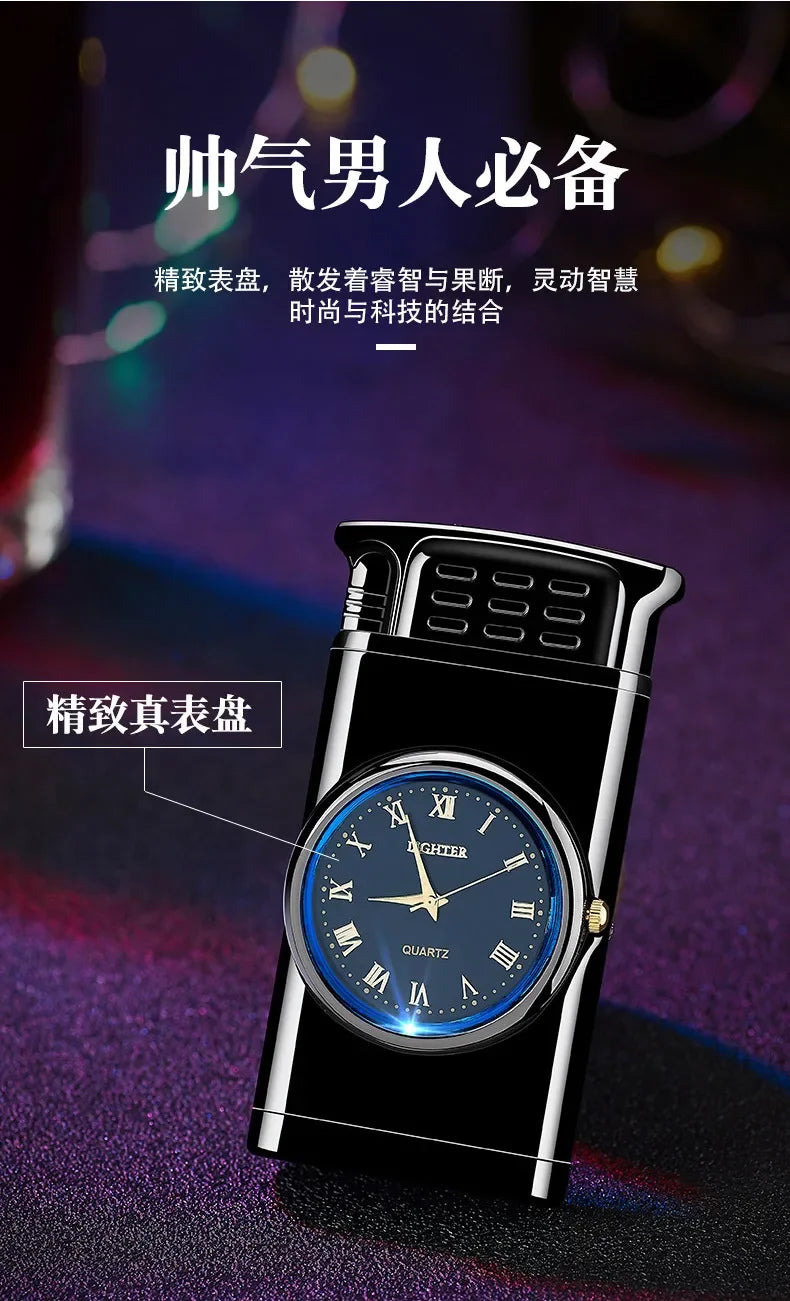 Rocker Arm Dial Metal Gas Lighters Jet, Butane Torch, Real Watch Lighter, Cigarette Cigar Lighter, Smoking Gadgets for Men