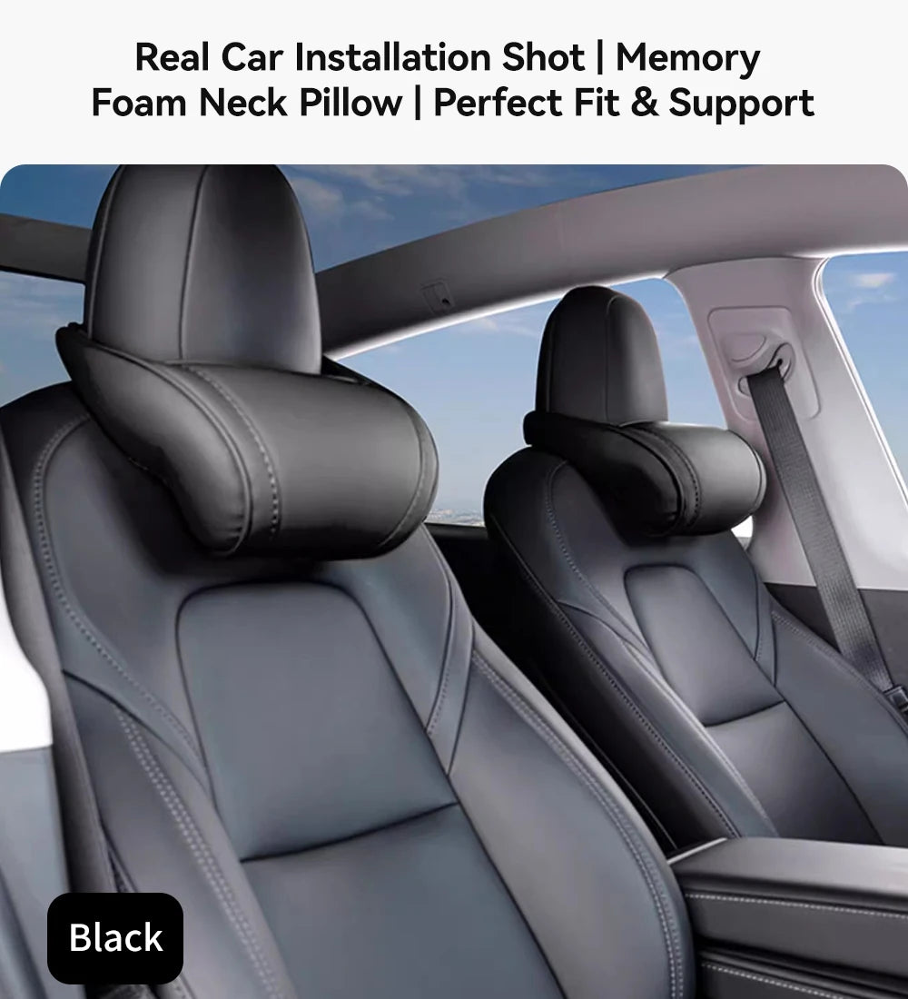 Memory Foam Car Neck Pillow for Tesla Model 3 Y X S PU Leather Headrest Support