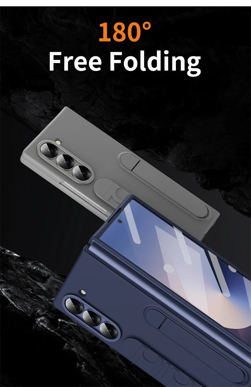 Wristband Foldable Stand Funda for Samsung Galaxy Z Fold 6 4 5 3 Fold5 5G Case Front Glass Lens Protection PC Plastic Cover Capa