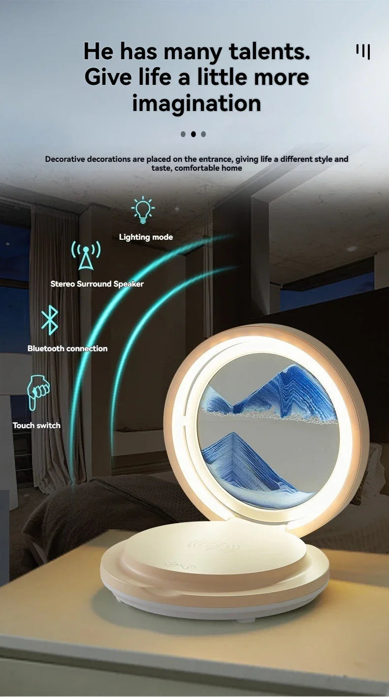 three in one folding sand painting bedside table lamp multifunctional wireles charging Bluetooth sound system music
