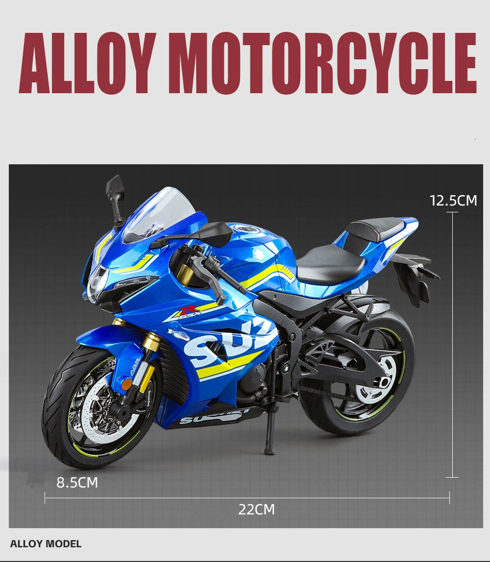 Diecast Suzuki GSX 1000R Racing Motorcycle Model 1 to 9 Scale