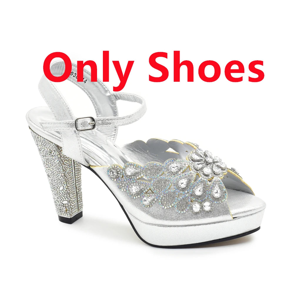 Style Matching Bag and Shoes Set Italian Women Design Shoes Matching Bag Decorated with Rhinestone Luxury Pumps Women