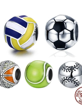 925 Sterling Silver Charm Tennis Ball Volleyball Football Bead Pendant