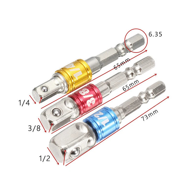 Socket Adapter Impact Grade CR-V 1/4" 3/8" 1/2" Hex Shank Bit Square Power Drill Sockets Bit Set Driver Wrench Sleeve Extension