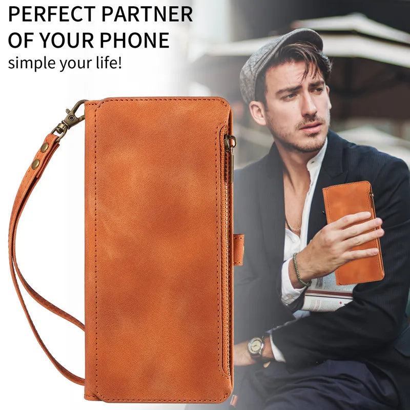 Luxury Leather Flip Wallet Case with Lanyard for Samsung Galaxy S26 / S25 / S24 / S23 Ultra & Plus – Magnetic Full Coverage Phone Bag Cover