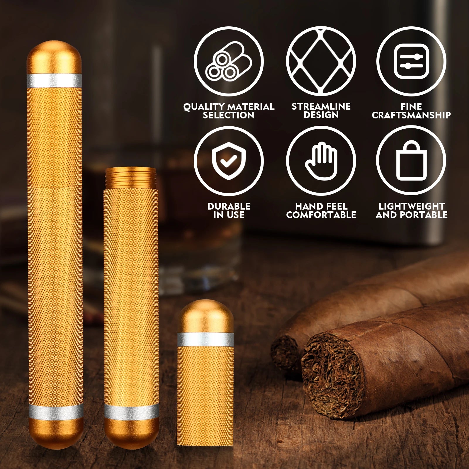 Scotte Aluminum Humidor Cigar Tube Storage, Moisture-Proof Cigar Case, Smoking Accessories