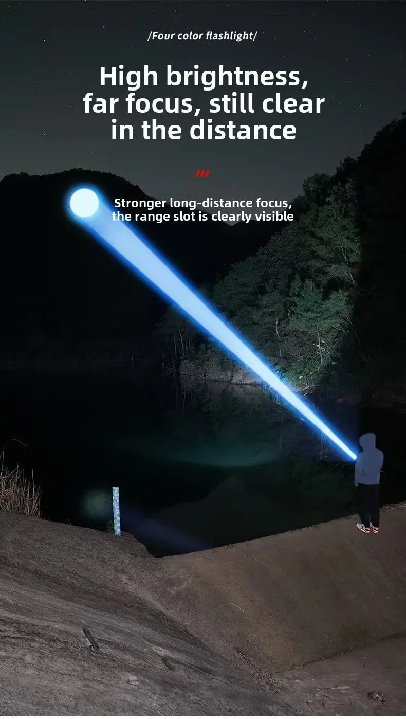 High Power 4 LED Light Source Rechargeable Tactical Flashlight with Zoom Waterproof Aluminum Alloy Camping Lantern
