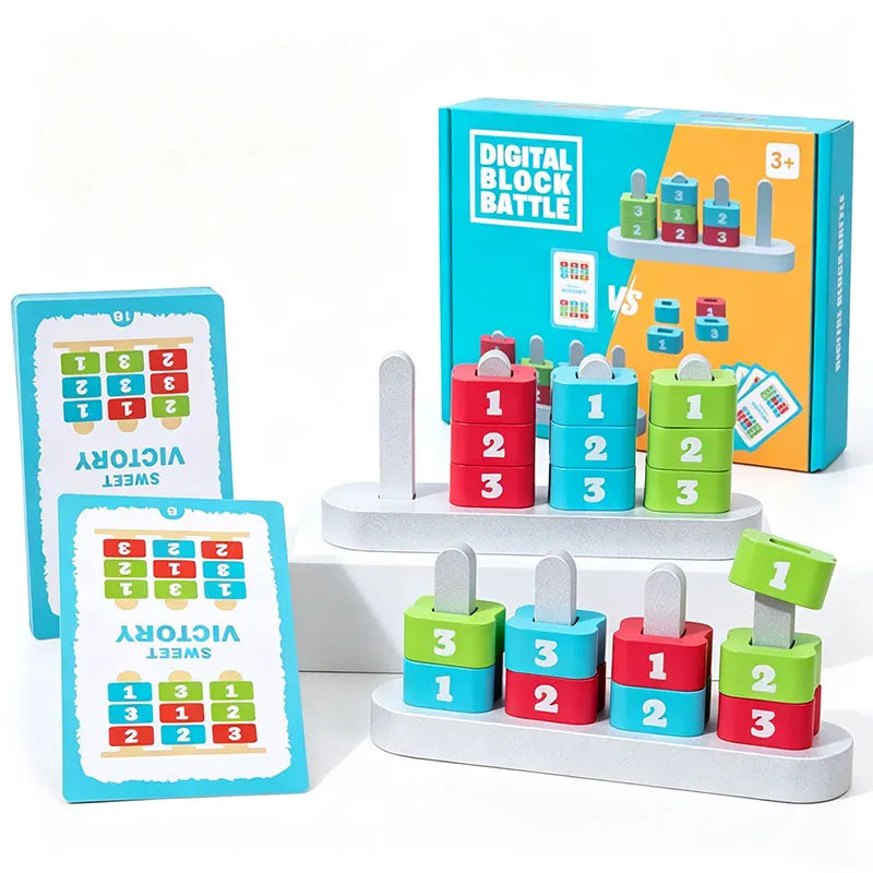 Wooden Number Stacking and Matching Game for Two Players