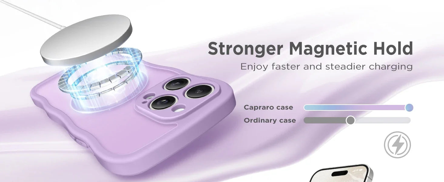 For iPhone 15 Pro Max Case Curly Wave Frame Shape Design Camera Protection Drop Shockproof Compatible with MagSafe Phone Case