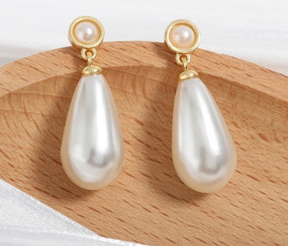 Water Drop Imitation Pearls Dangle Earrings for Women Elegant Bridal White Earrings