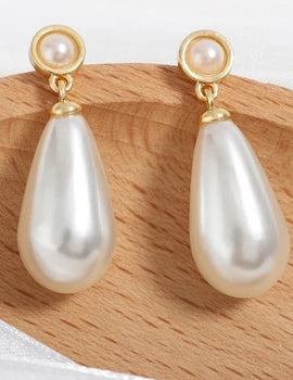 Water Drop Imitation Pearls Dangle Earrings for Women Elegant Bridal White Earrings