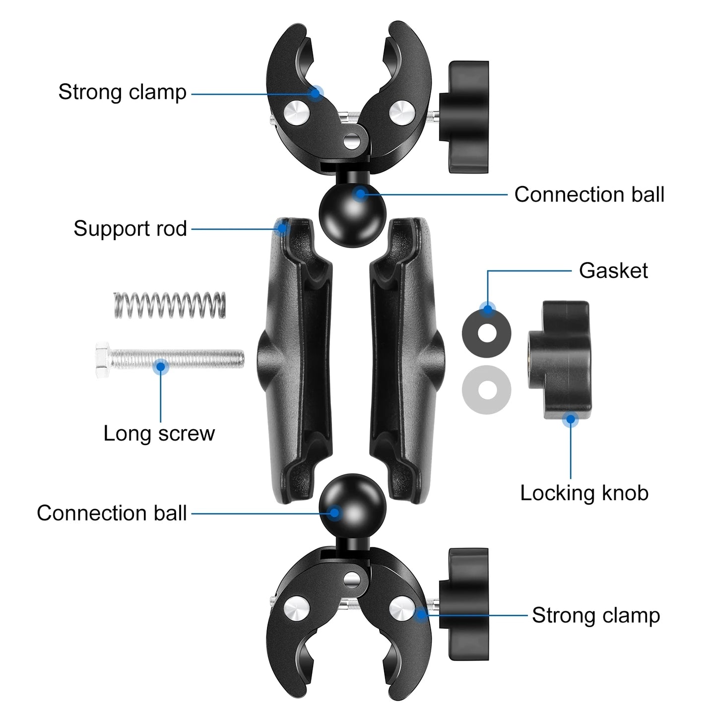 Motorcycle Dualheads Crab Clamp Action Camera Handlebar Fixed Mount for Gopro DJI and other Sports Action Cameras