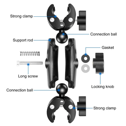 Motorcycle Dualheads Crab Clamp Action Camera Handlebar Fixed Mount for Gopro DJI and other Sports Action Cameras