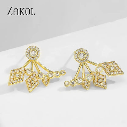 Fashion Gemoetric Cubic Zirconia Dangle Earrings for Women Gold Color Leaf Earring