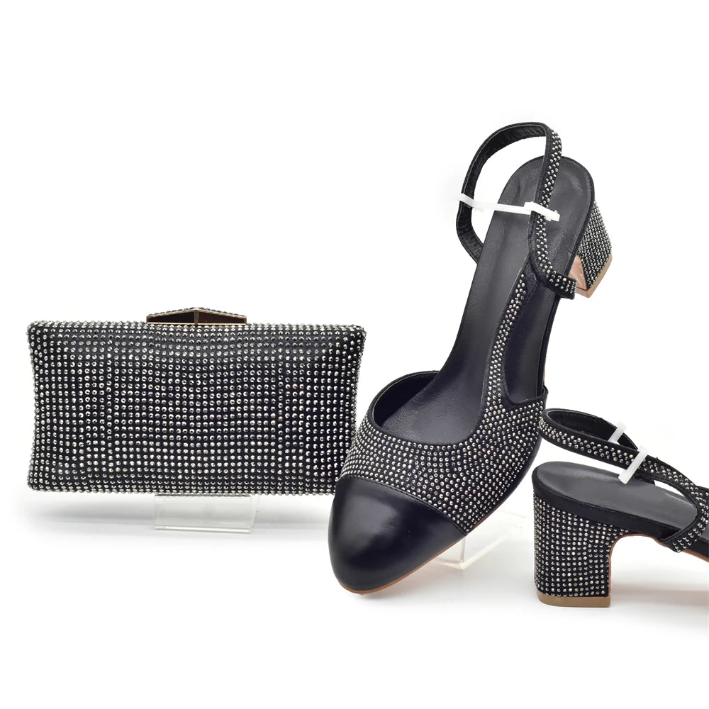 Silver Shoe and Bag Set for Party in Women Shoes and Bags Set for Women Italian African Women Wedding Shoes with Rhinestone