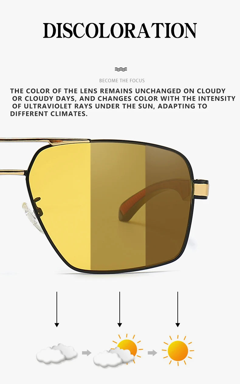 Photochromic Polarized Night Vision Driving Sunglasses UV400 Yellow Lens Goggles for Men Women