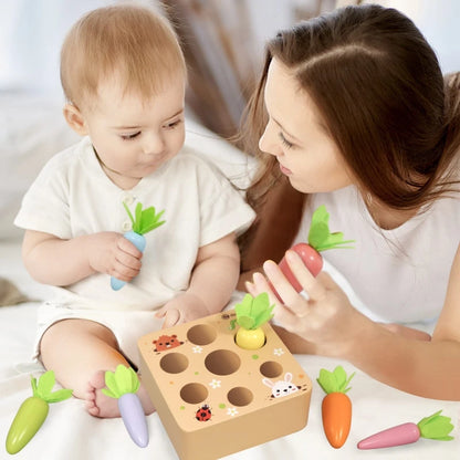 Montessori Toys Carrot Harvest Game Wooden Shape Matching Puzzle 6 12 Months Baby Pull Carrot Set Develop Fine Motor Skill Toys