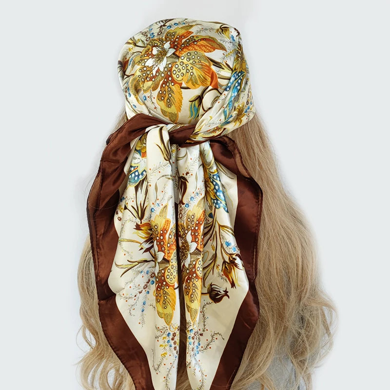 Retro Women Silk Scarf Bandanna Fashion Bohemian Pattern Square Hijab Lady Wrap Headband foulard muffler