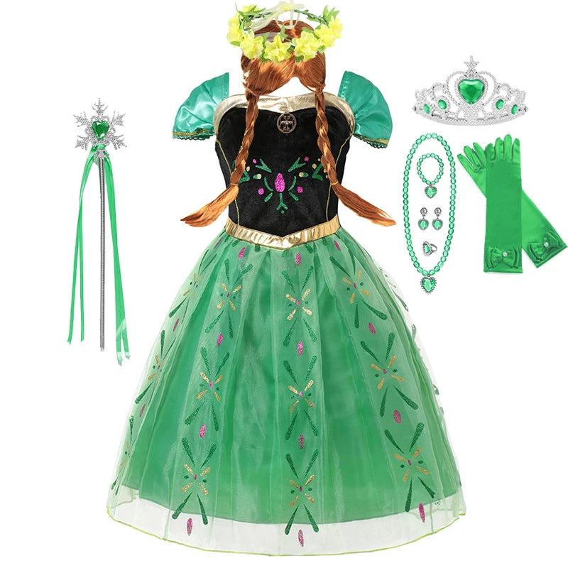 Disney Frozen Anna Dress Children Christmas New Year Princess Dress Girl Fancy Birthday Carnival Party Gown Children Clothes