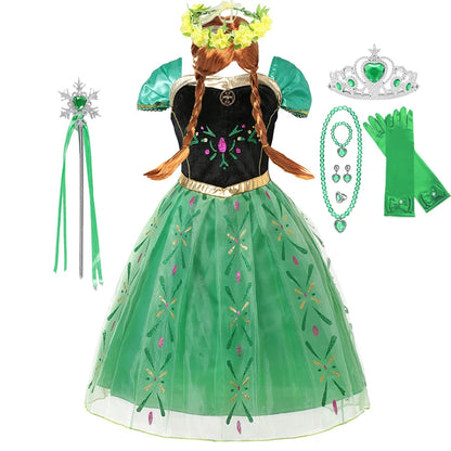 Disney Frozen Anna Dress Children Christmas New Year Princess Dress Girl Fancy Birthday Carnival Party Gown Children Clothes