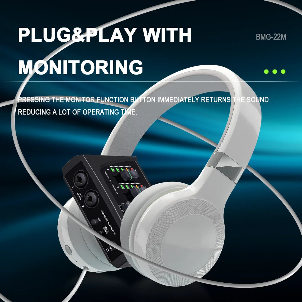 Mini 2 Channel USB Audio Interface with 48V Phantom Power for Recording and Streaming