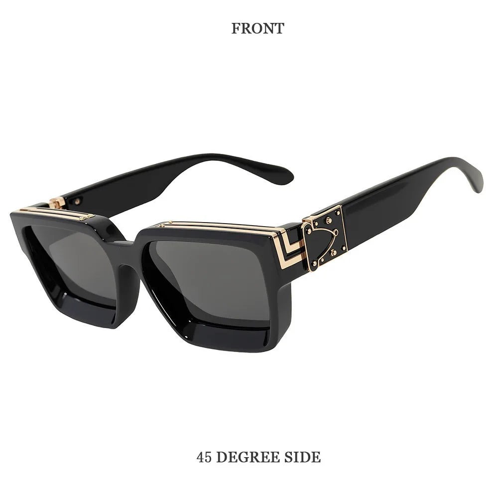 Vintage Square Thick Frame Sunglasses With UV400 Protection