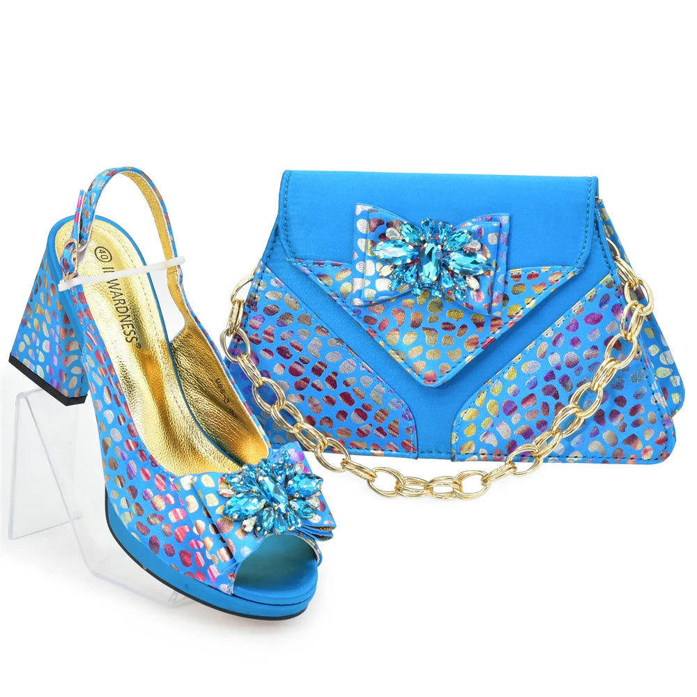 Design Women Shoes and Bags To Match Set Nigeria Party Crystal Butterfly-knot Women Pumps African Matching Shoes and Bags
