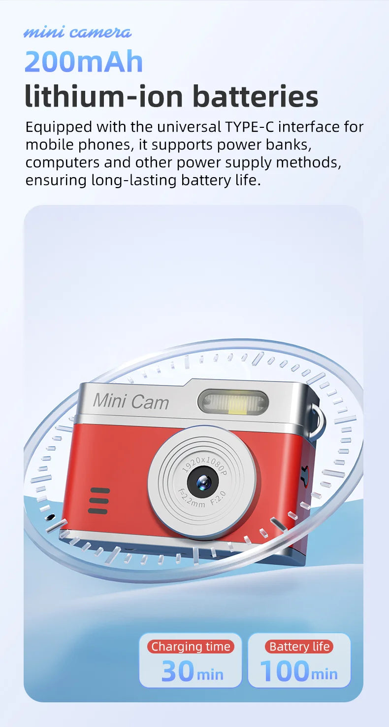 1080P Pocket Action Camera Portable with LED Retro Camera Outdoor Bodycam Mini Keychain Digital Cam 0.96-inch HD Video Recorder