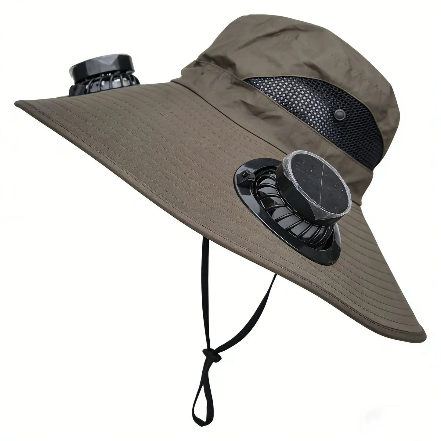 Wide Brim Solar Fan Hat With Dual Fans And USB Charging